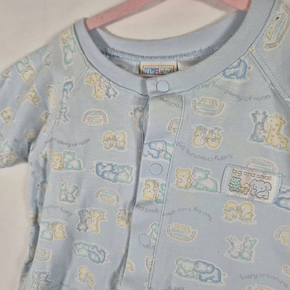 Vintage McBaby Baby Romper 6-9M Blue Animal Print One 2000s Y2k Piece Cotton